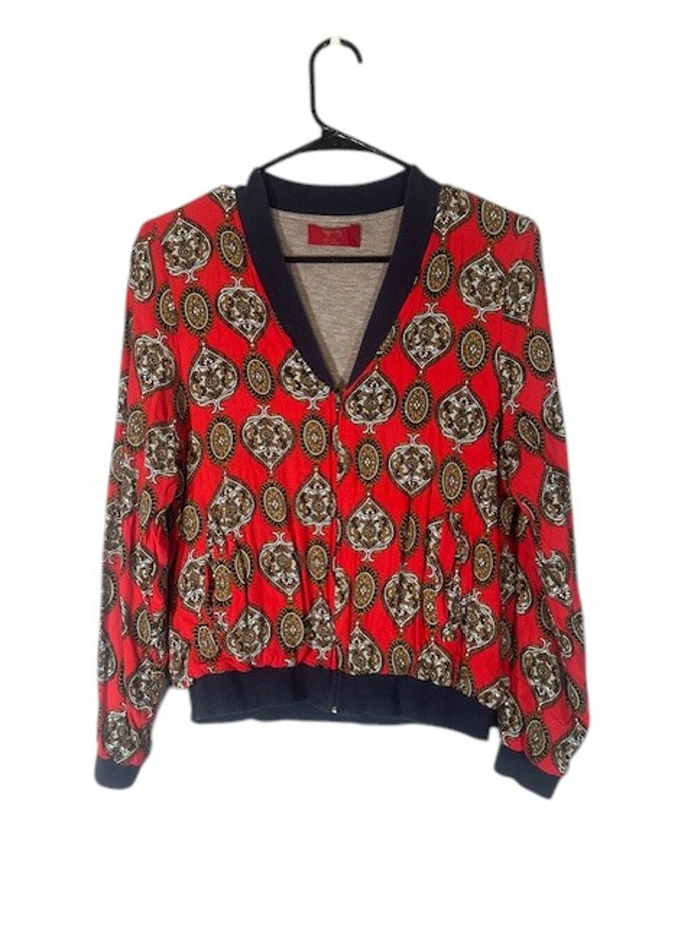 Tigerlily Womens Red Floral Paisley Long Sleeve Lightweight Full-Zip Jacket Sz 6